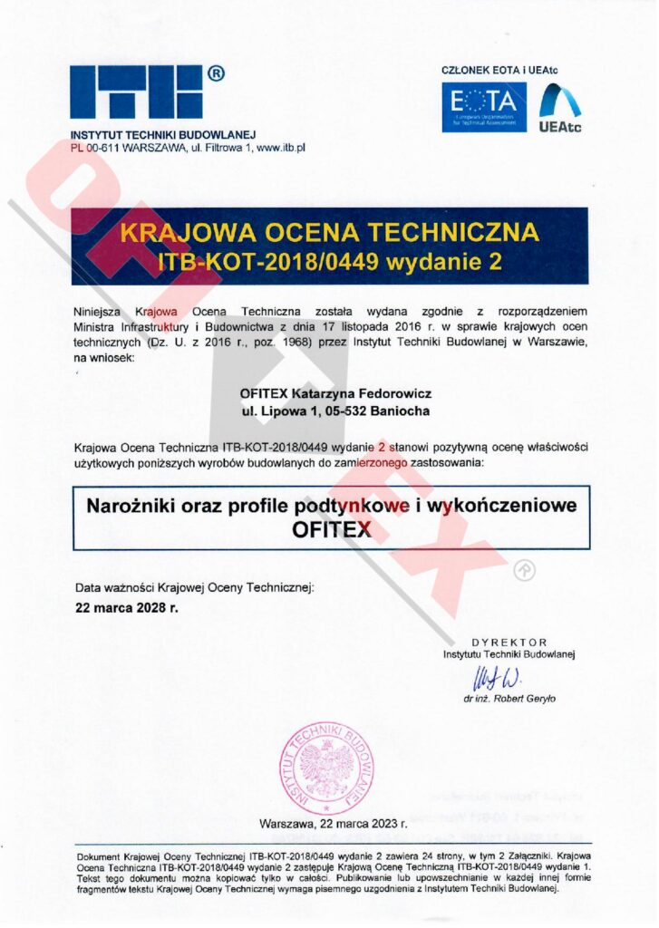 Aprobata Techniczna ITB dla profili PCV produkowanych przez OFITEX 